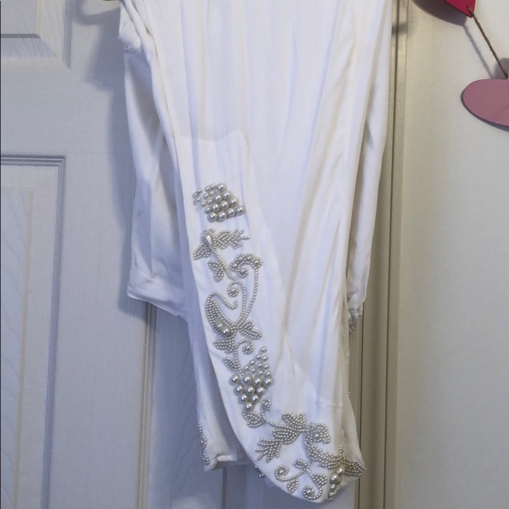 White Pakistani Pearl Embroidered Tulip Trousers